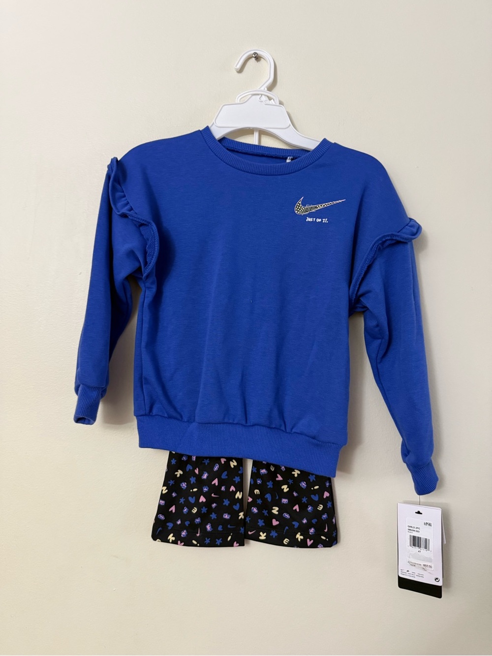 Nike Royal Blue Girls Crewneck Sweatshirt with Ruffle Sleeves and leggings